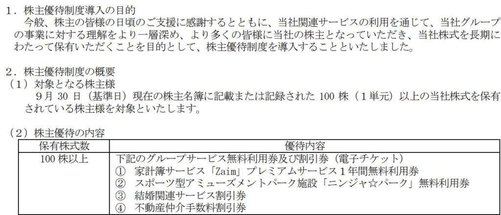 Road to FIRE | くふうカンパニーホールディングス（4376）の株主優待